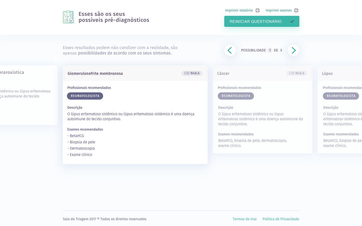 An example of Sala de Triagem's user interface